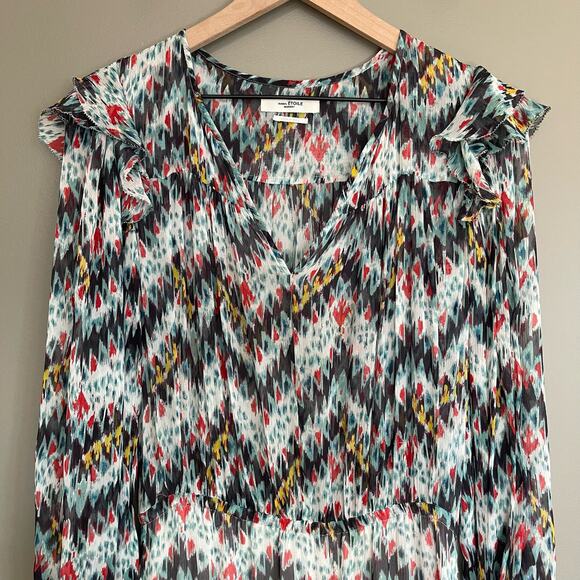 ISABEL MARANT ÉTOILE Enna Silk Chiffon Asymmetrical Dress Size XS White Black - Picture 5 of 16